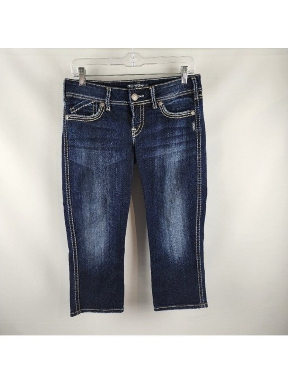 Silver Jeans Womens 29 McKenzie Flap Capri Low Rise Embroidered Cropped (29x21)